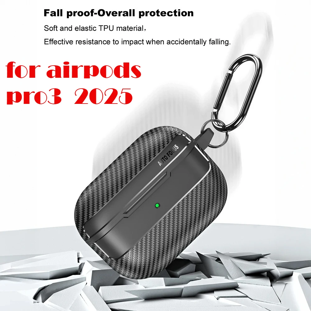 

Carbon Fiber Earphone Cover For Airpods Pro 3 Case Funda Boxs Cases Shell With Hook For Apple AirPods Pro 3 Pro3 Generation 2025