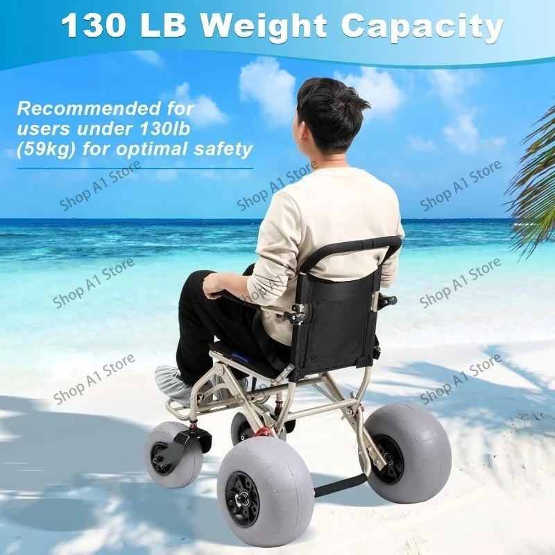Beach wheelchair  tire all-terrain breathable seat backrest waterproof safety lightweight recycling foldable mobile