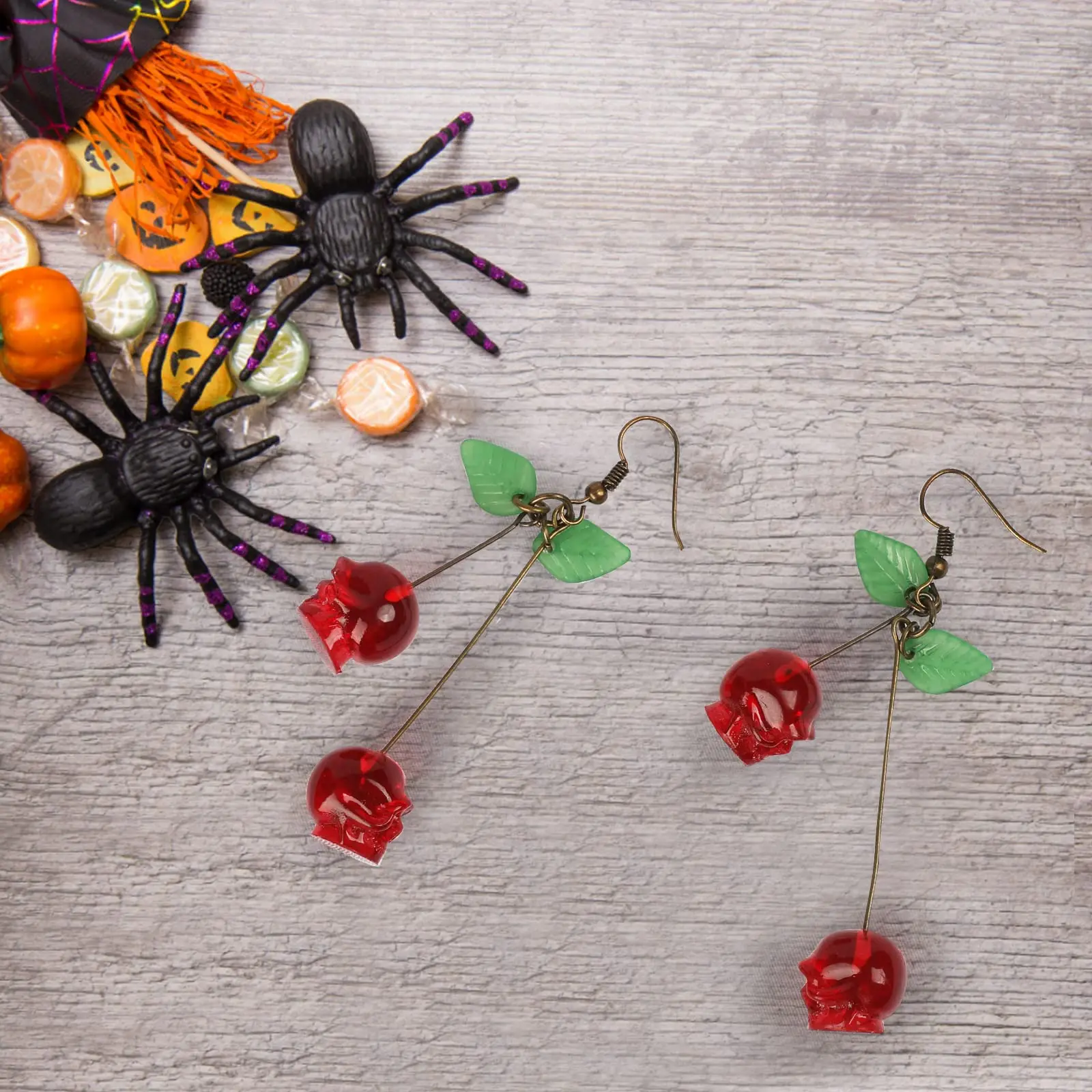 Skull Cherry -Red Skulls Earrings-Halloween Earrings-Funky Spooky Quirky Earrings-Nickel Free