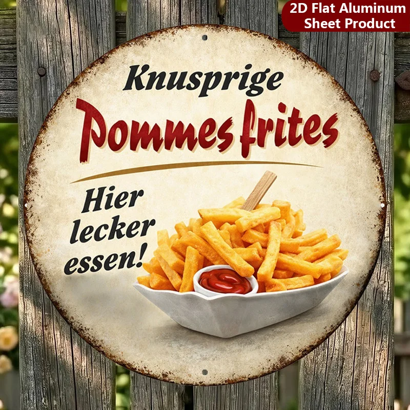 2D Flat, 1pc, German Kitchen Decorative Sign Retro Fries Plaque Vintage Style Perfect for Home, Porch, Garden, Cafe, Etc, Outdoo