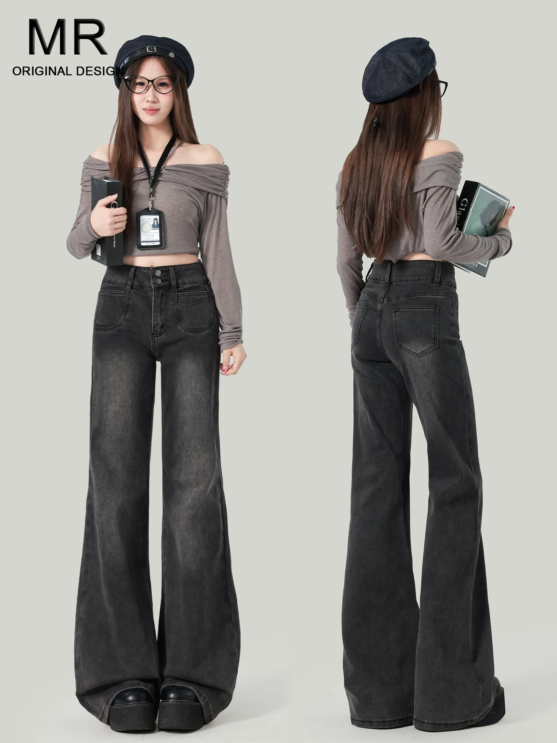 

High Waist Bell Bottom Jeans Women's No Stretch Design Slimming Ankle Bootcut Denim Pants Casual Style Button Zipper Closure