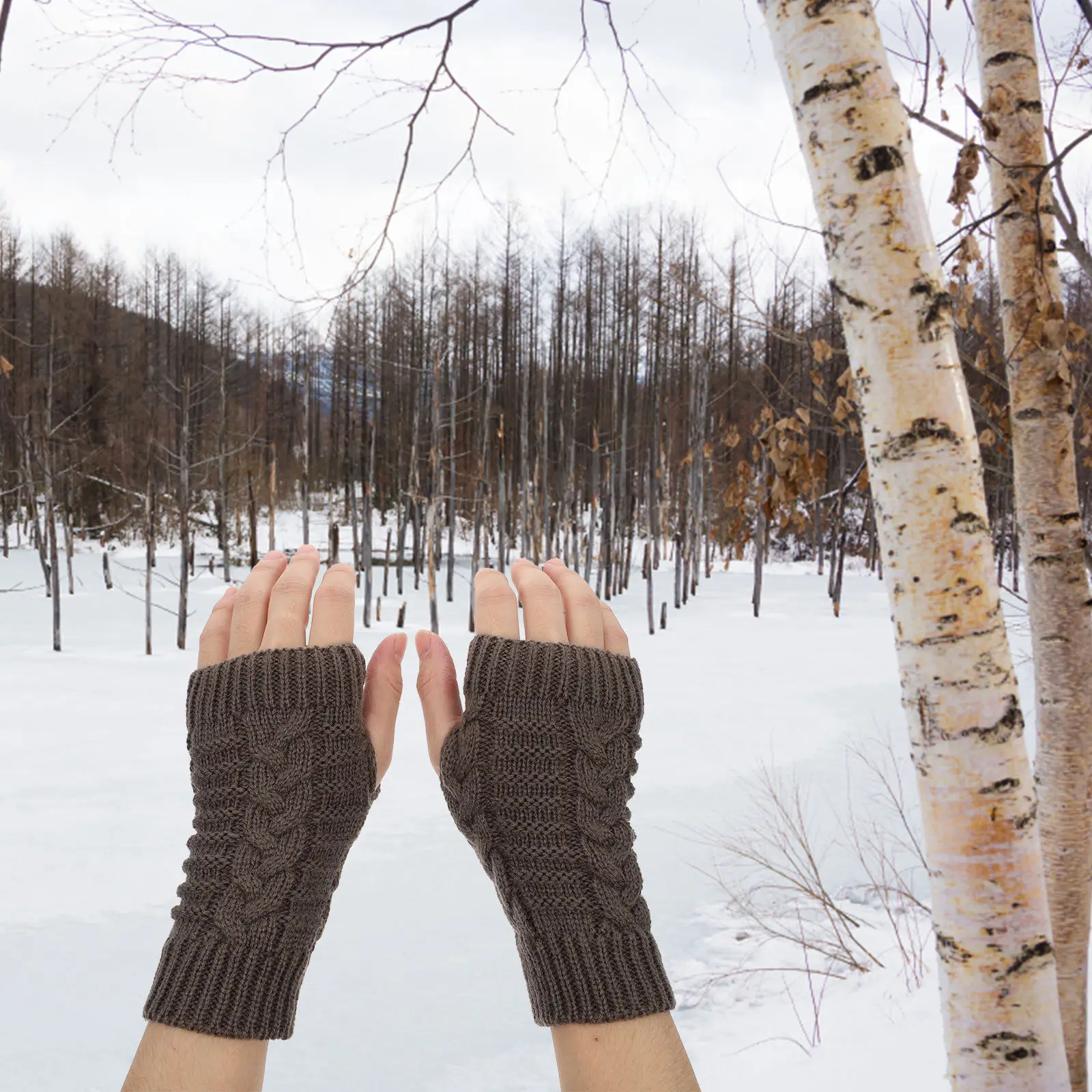 

2Pairs Warm Female Gloves Thermal Half-Finger Bamboo Joint Outdoor Cold-Proof Wear-Resistant Skiing Riding Mountaineering Gloves