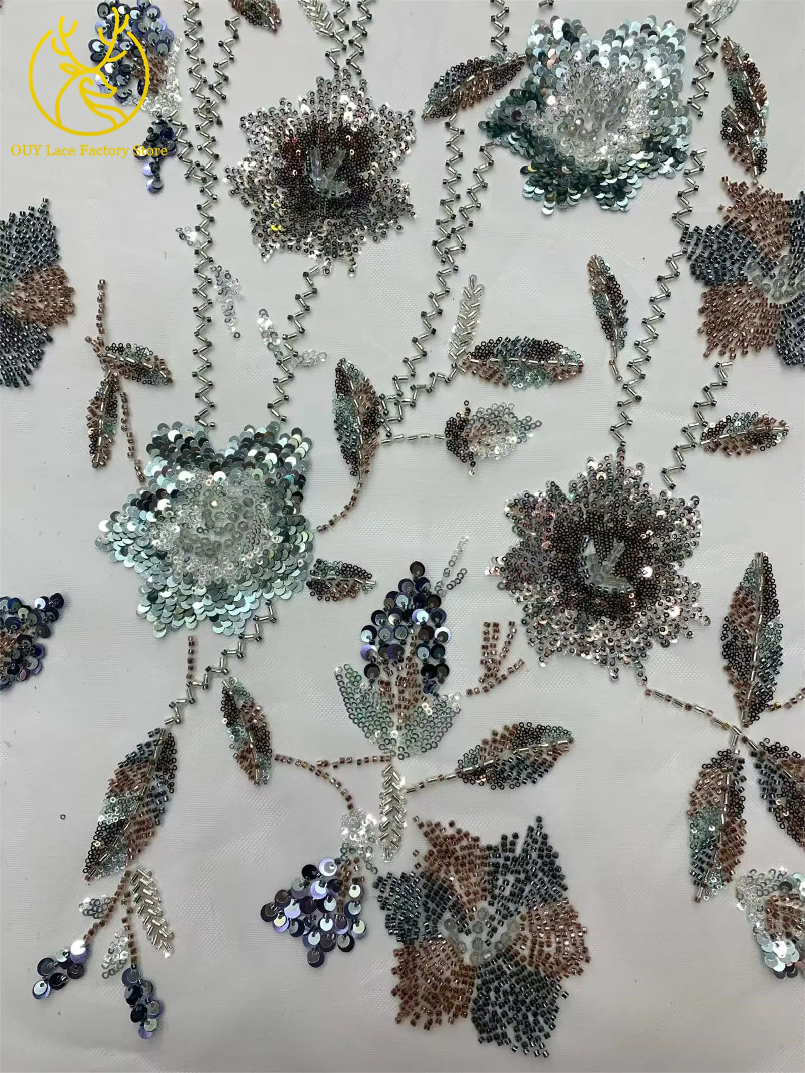 2026 Französische Stickerei Perlenbesetzter Mesh-Spitzenstoff 5 Yards Hochwertiger Afrikanischer Pailletten-Spitzenstoff für Damen Partykleider Nähen – Detail 25