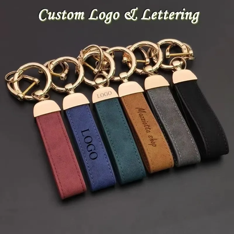 Key Chain Pendant Simple Personality Keychain Custom Logo Crazy Horse Leather Car Creative DIY Key Ring Wholesale Gifts