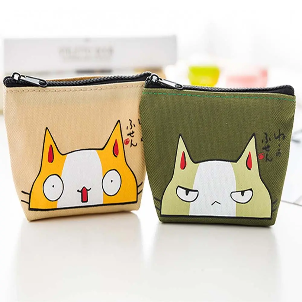 Dompet wanita klasik manis Multifungsi, dengan ritsleting kartun kucing cetak dompet koin kecil tempat kartu tas uang Korea