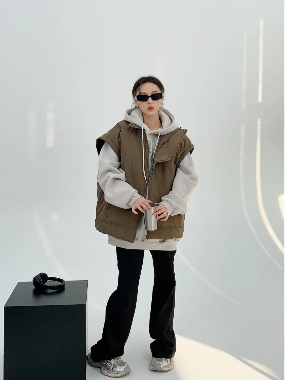 

Street Sle Американский хлопковый жилет Свободный женский модный однотонный зимний жилет для пар Jaet No Sve на молнии