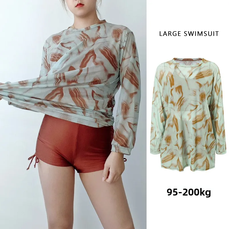 

High Waist Bikini Three Piece Set Women's Swimsuit for Hot Spring Swimming Long Sleeve Flat Angle Separate Swimwear plus Size