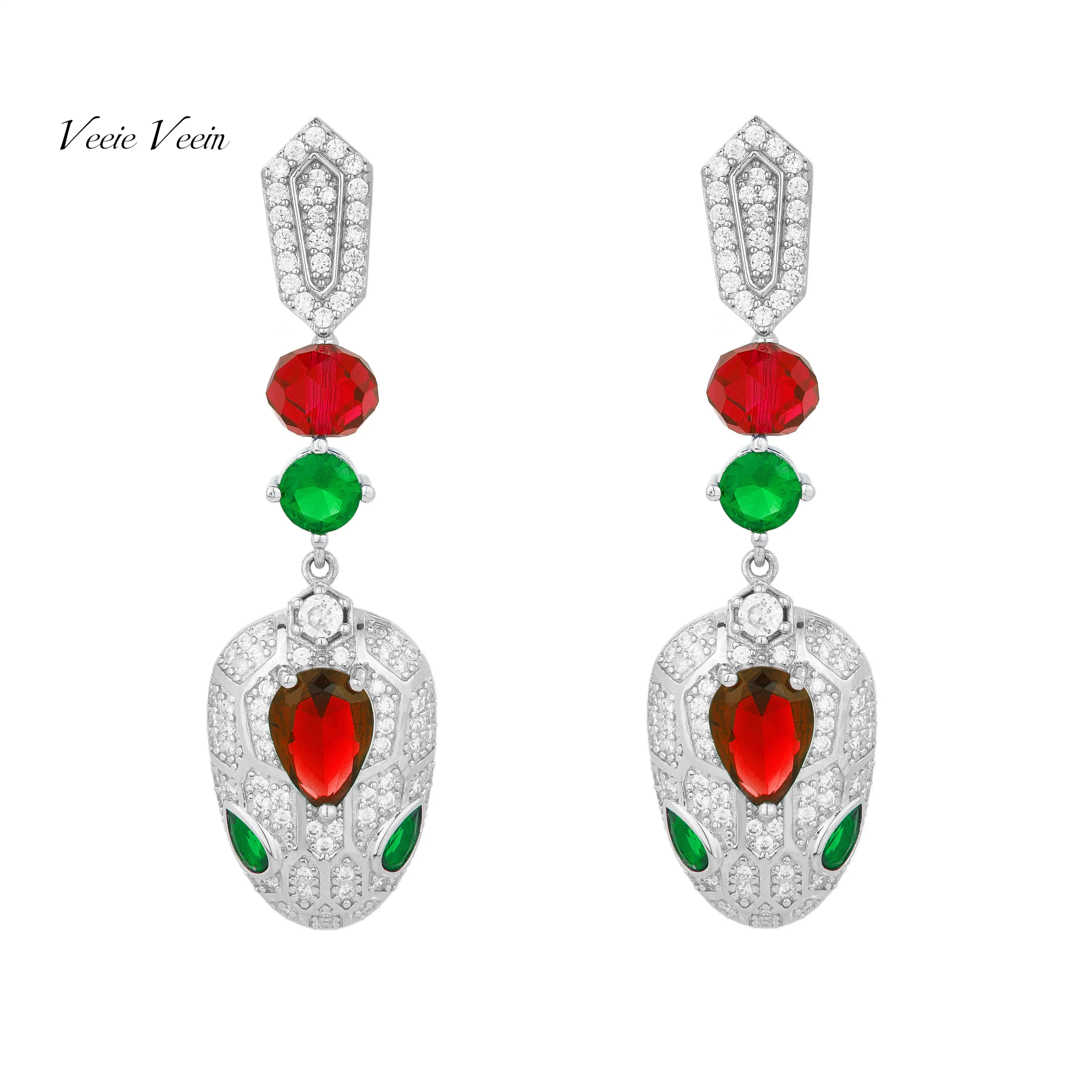 

Veeie Veein Lab Grown Emerald Ruby Gemstones Snake Earrings Serpent 925 Sterling Silver Drop Earrings For Women Jewelry