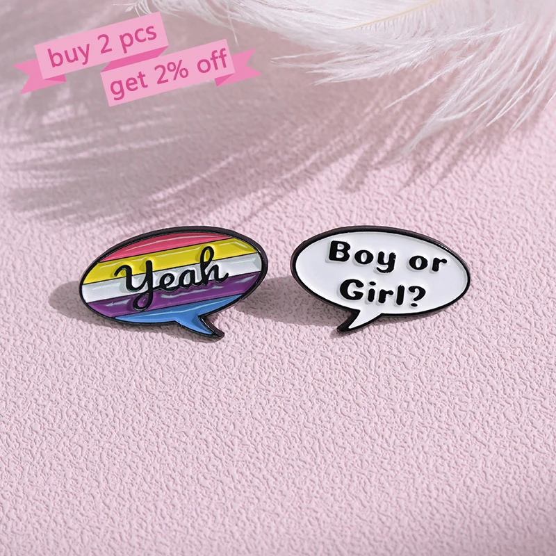 Boy or Girl Year Enamel Pins Custom Chat Dialog Box Brooches Lapel Badges Funny Jewelry Gift for Kids Friends