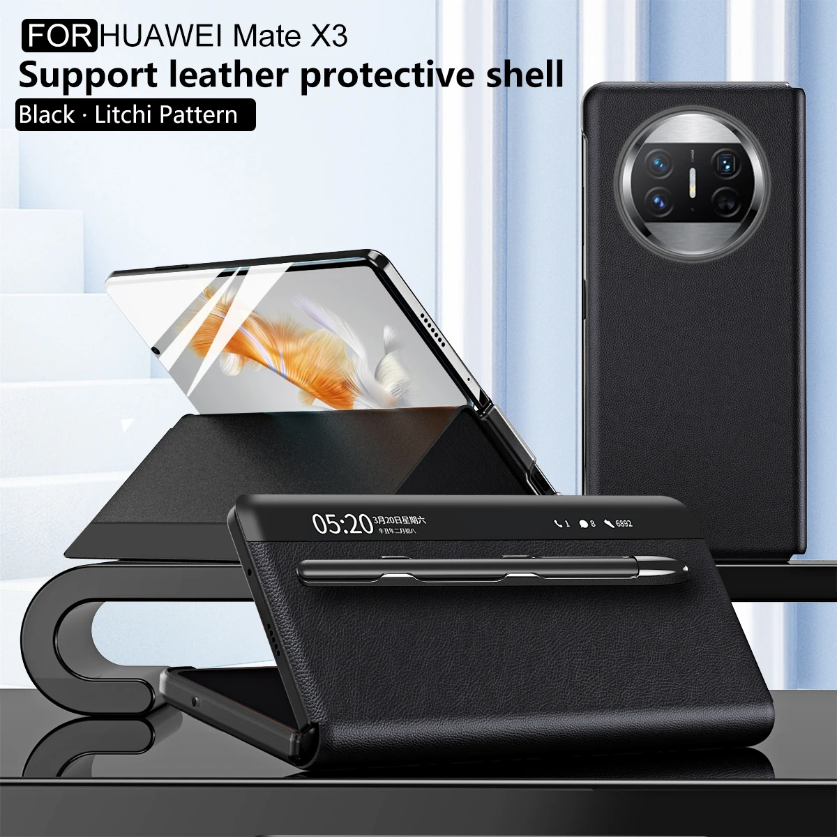 

With S Pen for Huawei Mate X3 Case Bracket Luxury Leather Full Wrap Phone Case for Mate X3 Protector Phone Cover