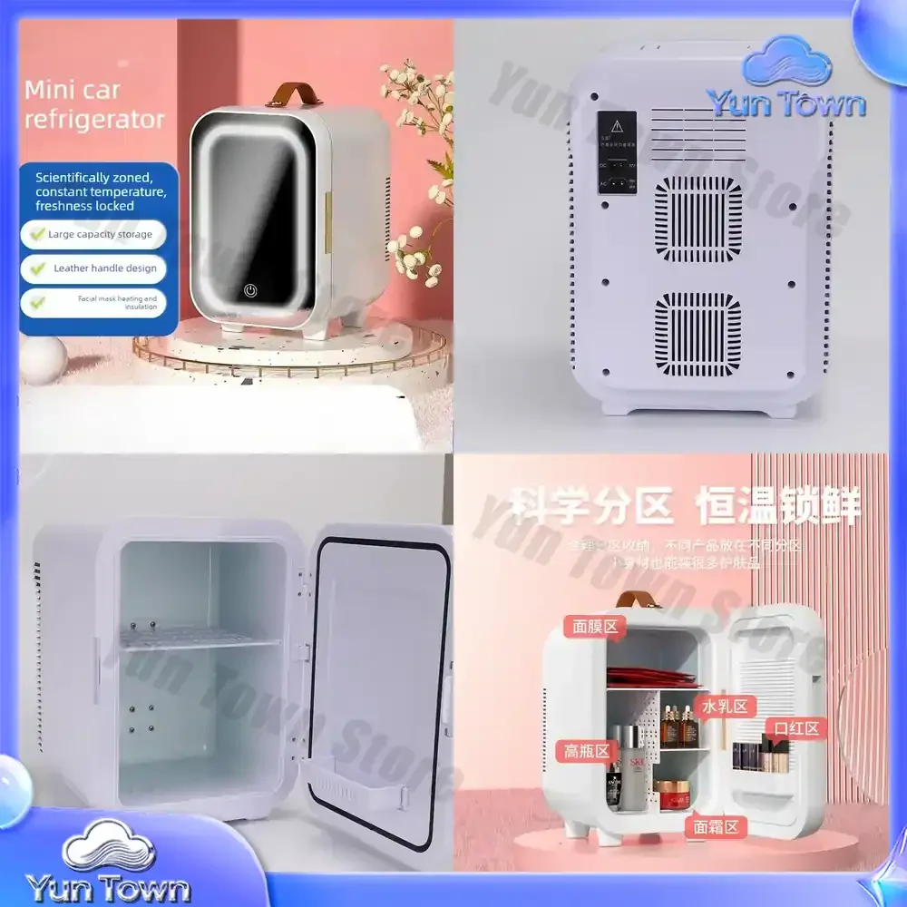 10L Mini Car Refrigerator, Dual-purpose Cold and Hot Car Refrigerator for Car and Home Refrigeration with Beauty Light