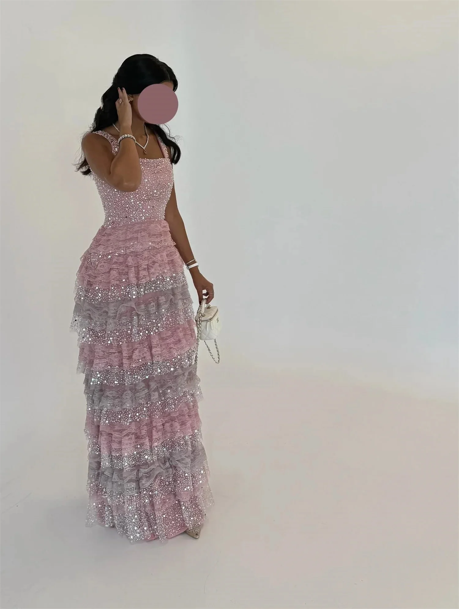 JDY Custom Made Pink Women's Evening Dress Luxury Evening Dress Luxury Vestidos De Festa Sequin Multi Layer فساتين سهر