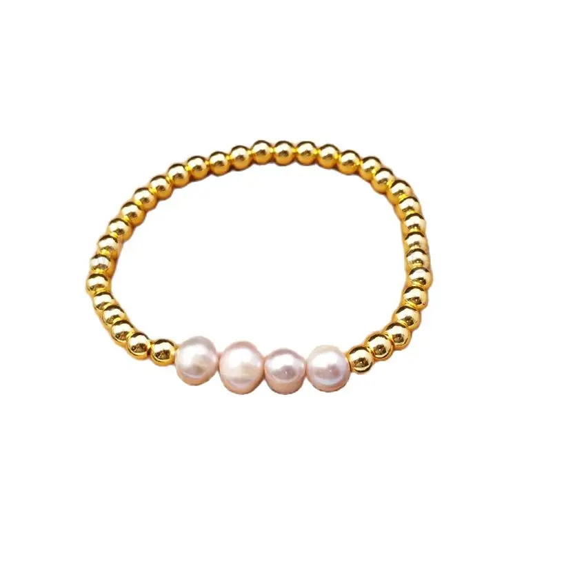 WT-B349 Lightweight  Minority Natural Pearl Brass Beaded Bracelet Gold Plated Can Be Adjustable For Lady Gift