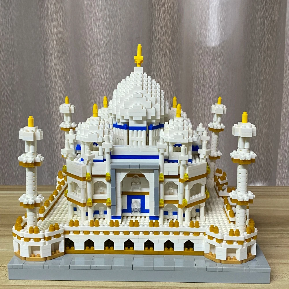 Wiedział zbudowany indyjski Taj Mahal 3D zestawy modeli zabawki mikro Mini klocki dla dorosłych z kwiatem LED montaż cegły architektury