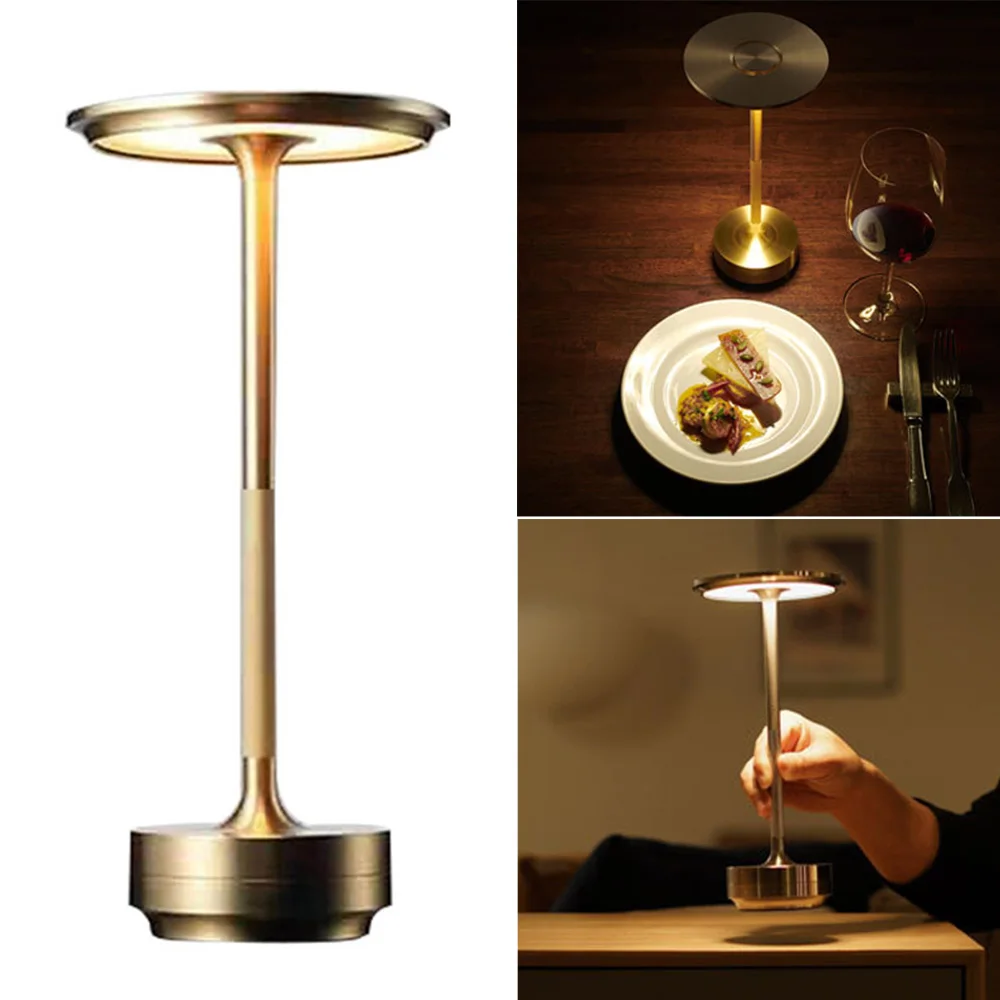 Metal Table Lamp USB Charging LED Night Light Touch Dimming Desk Lamp Portable Reading Camping Light Bedside Lamp for Bar Hotel