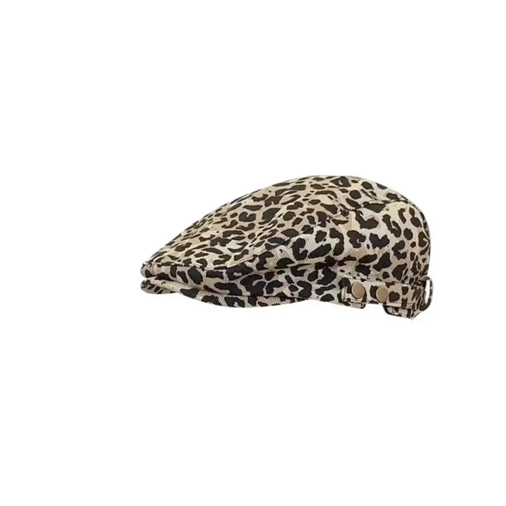 Fashion Retro Leopard Print Cap Baker Peaked Comfortable British Peaked Cap Adjustable Leopard Beret Women Men