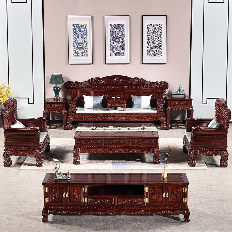 Mahogany sofa Chinese living room broad-leaved yellow sandalwood Ming and Qing classical sofa