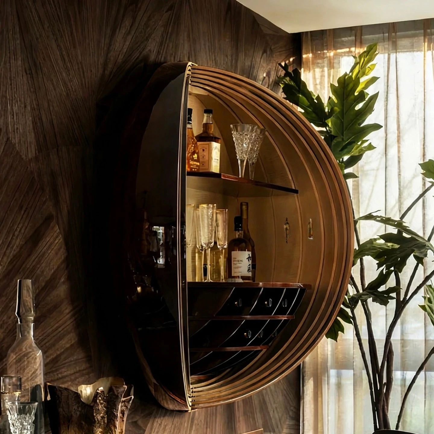 Italian light luxury solid wood wine cabinet villa home living room wall-mounted onion-shaped suspended side cabinet