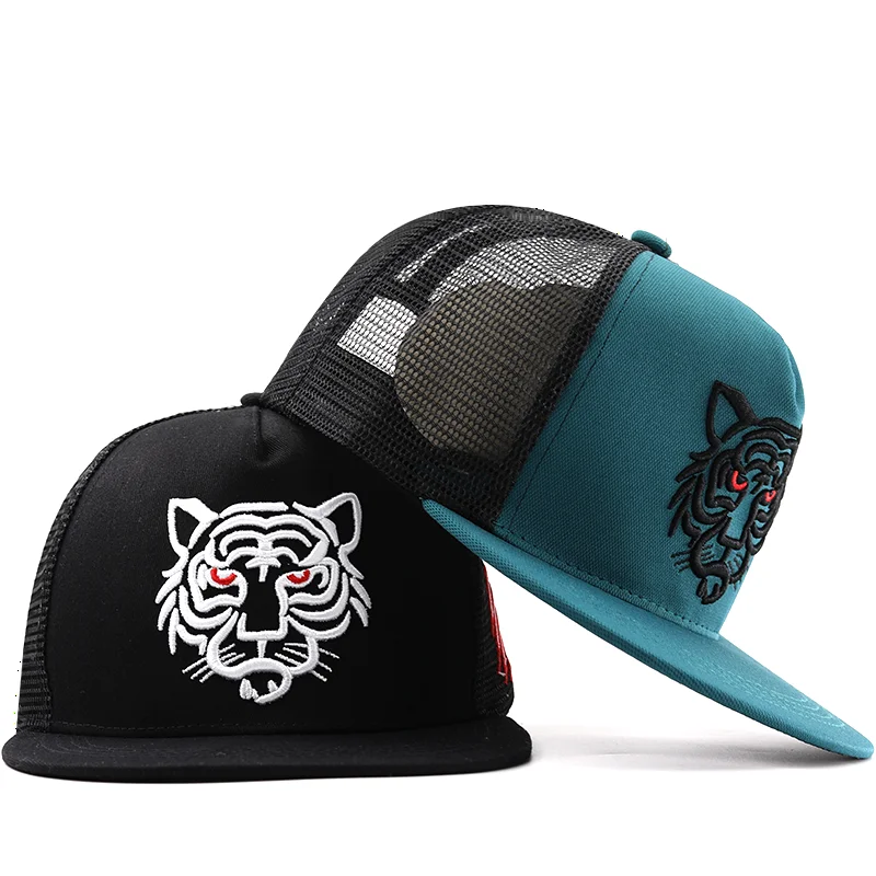 Unisex Tiger Embroidery Hip-hop Net Hats Spring Summer Outdoor Adjustable Casual Baseball Caps Sunscreen Hat