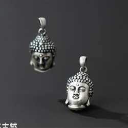 S999 Real Silver 3D Hard Silver Three-Dimensional Sakyamuni Pendant Buddha Tathagata Thai Silver Small Buddha Head Lucky Pendant