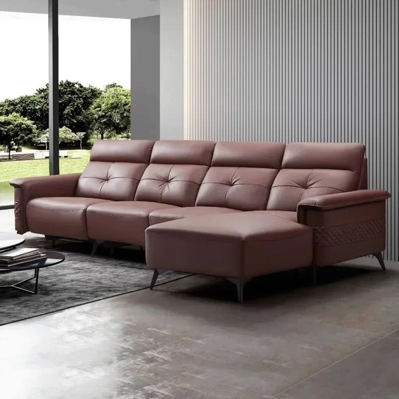 Italian Leather ElectricLiving Room Sofa Simple Modern Luxury Retractable Reclining Sofas Lazy Home Furniture Sofa