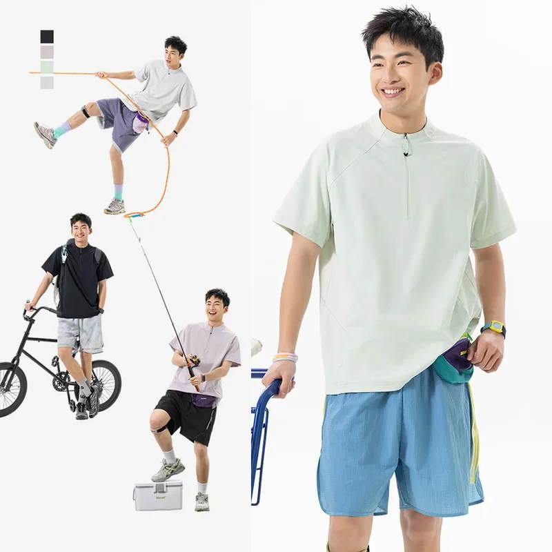 Summer Outdoor Quick Dry Short Sleeve T Shirt Men Women Fashion Stand Collar Loose Sport Hiking T-shirts Couple Tshirt Tops