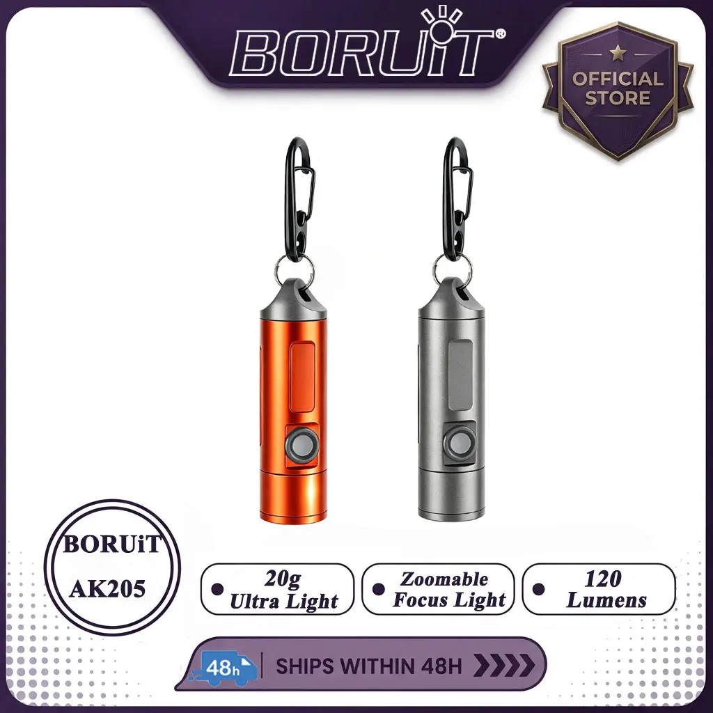 BORUiT Mini Keychain Flashlight 500M Long Distance Type-C Rechargeable Aluminum Alloy Zoom Torch Pocket EDC Emergency Light