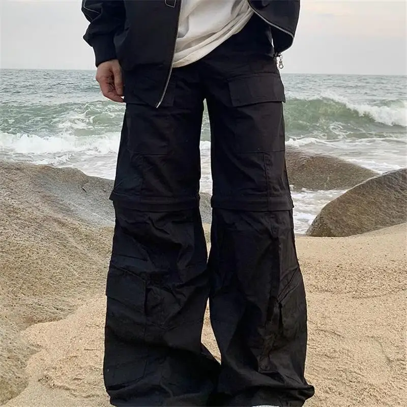 

Парижские расклешенные брюки-карго с широкими штанинами, съемные брюки для спецодежды, повседневные свободные длинные брюки с высокой талией