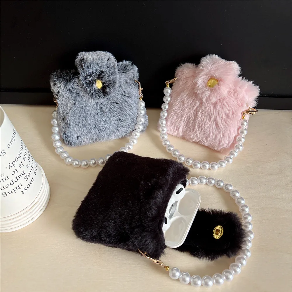 Multifunctional Cute Fluffy Plush Handbag for Airpods 4 Case Airpods Pro Cover mini wallet Airpods 1 2 3 Pro Capa Airpods 3