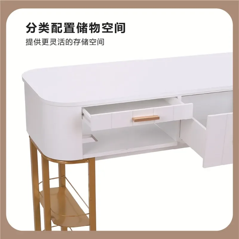 Source factory custom white manicure table, all gold bracket light luxury, with drawers nail salon workbench