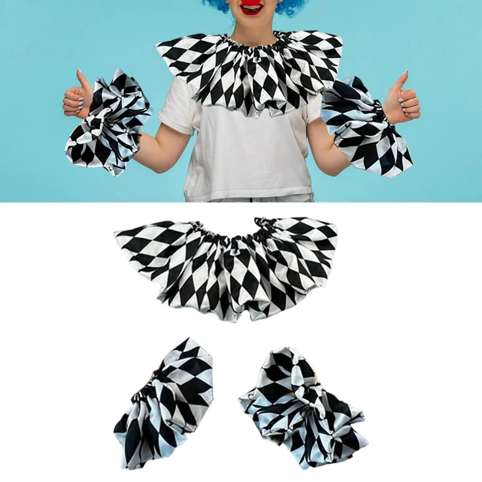 Fake Collar and Cuffs Set Decorative Ruffle Neck Accessory for Halloween Party Cosplay Festival Concert Adults Gathering