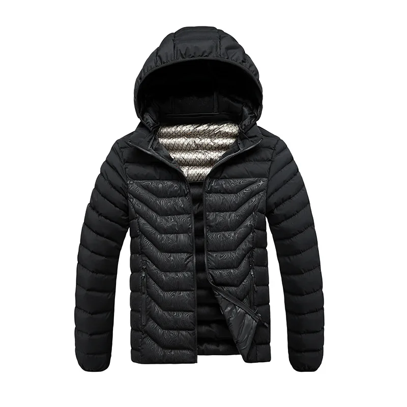 

Autumn Winter Men Jacket Fashion Printed Patchwork Male Down Coat Thicken Long Sleeve Hooded Outdoor Casual Man Outerwear
