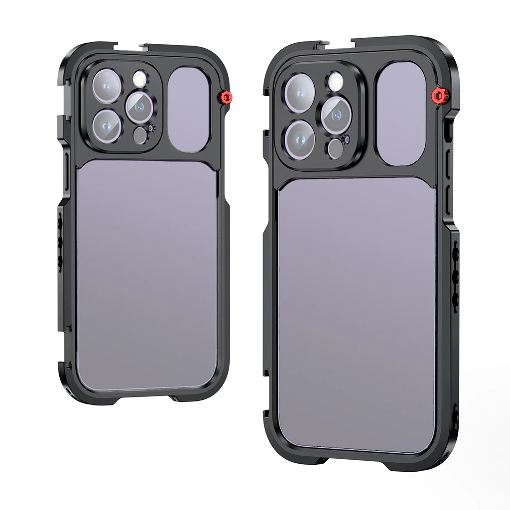 قفص معدني للهاتف المحمول آيفون 15 برو/15 برو ماكس خارجي 1.55X مجموعة مرشحات العدسة مثبت مدونة فيديو مصباح ليد حامل ميكروفون