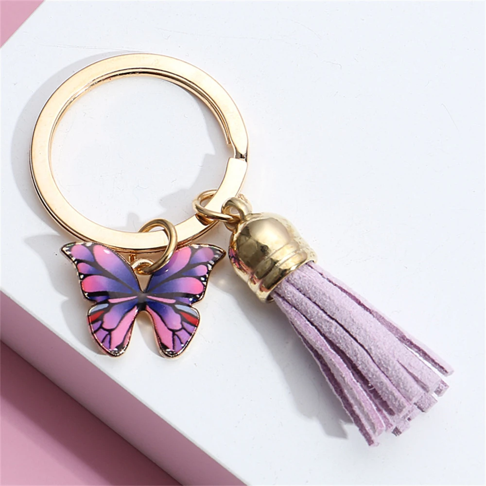 Exquisite Butterfly Tassel Keychain Metal Enamel Pendant Keyring For Women Car Key Chains Handbag Accessorie DIY Jewelry