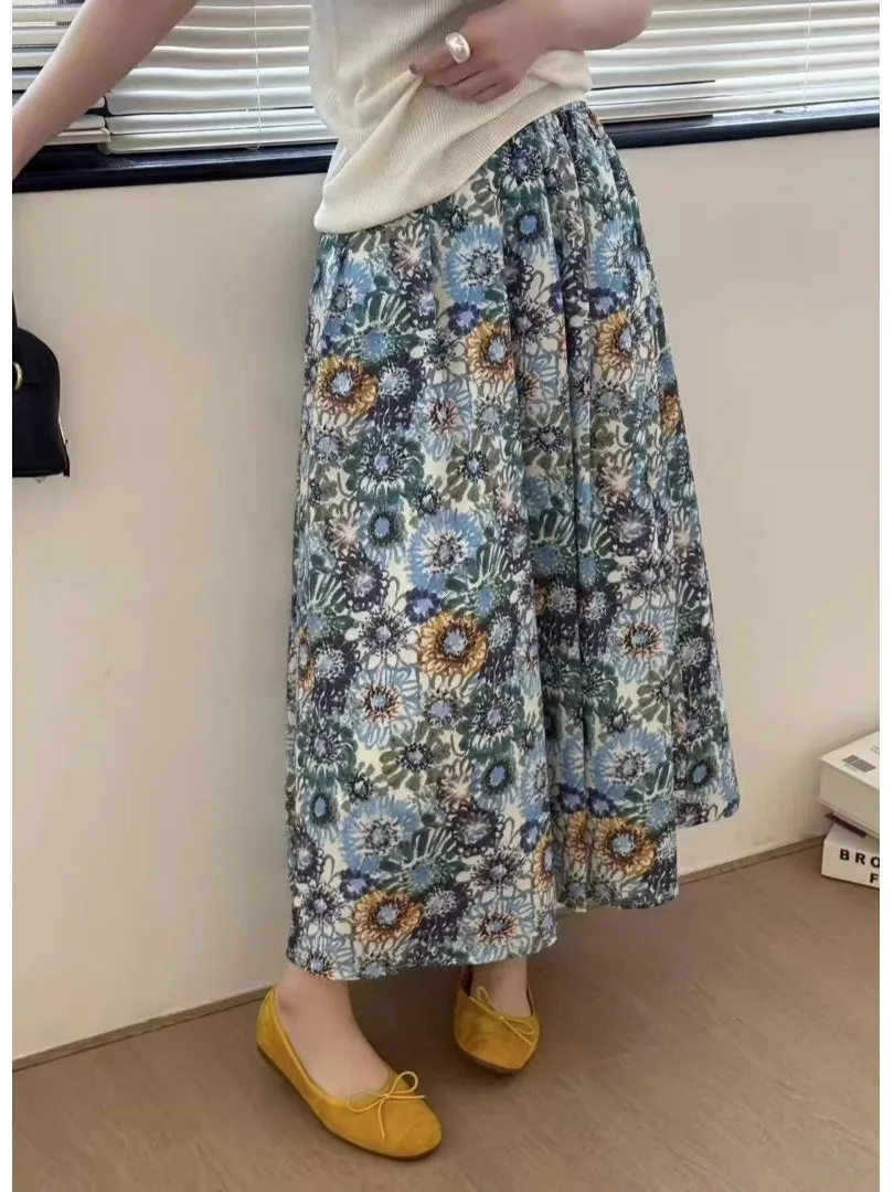 تنورة نسائية عالية الخصر مطبوعة على شكل حرف a تنورة نسائية ربيعية متعددة الاستخدامات تنورة جديدة للتخسيس بطول f مناسبة للتنقل #2