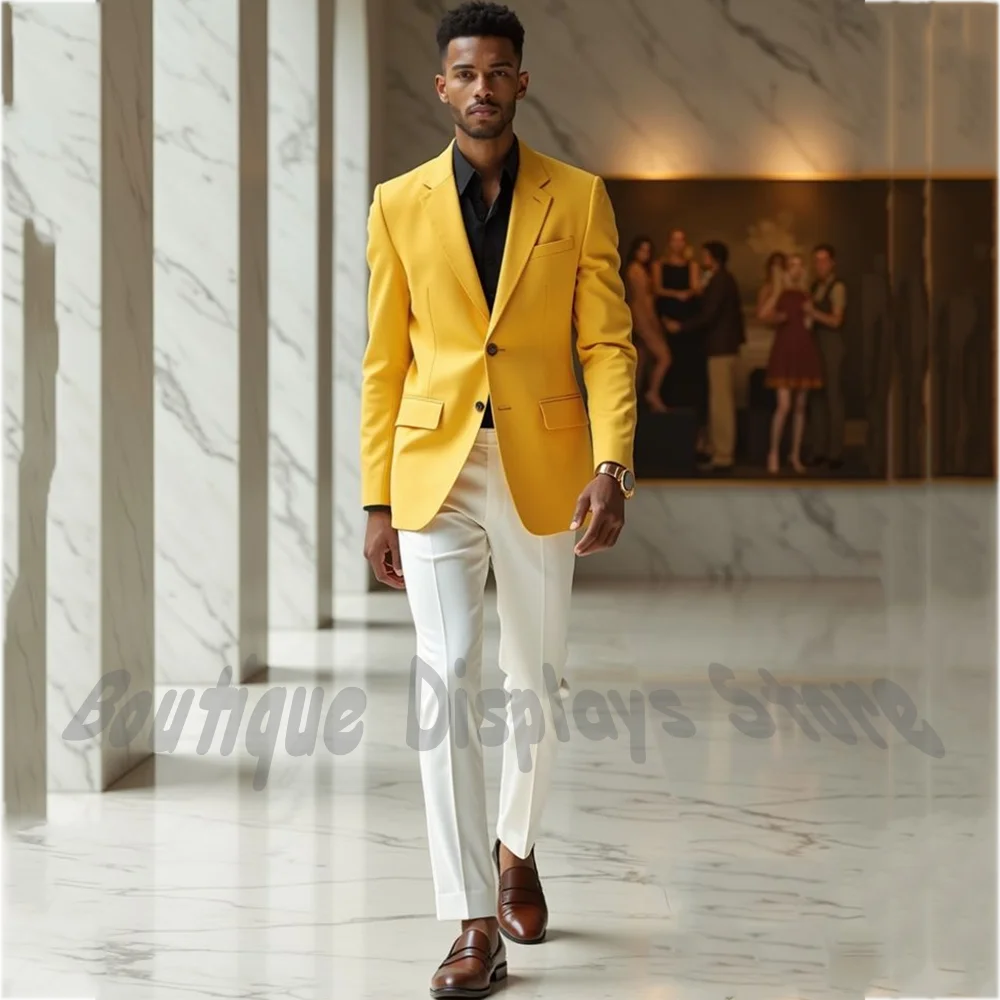 Slim Fit Men's Single Breasted Suit Jacket Pants Notch Lapel High Quality Fashion Design Contrast Color Daily Office Formal Set