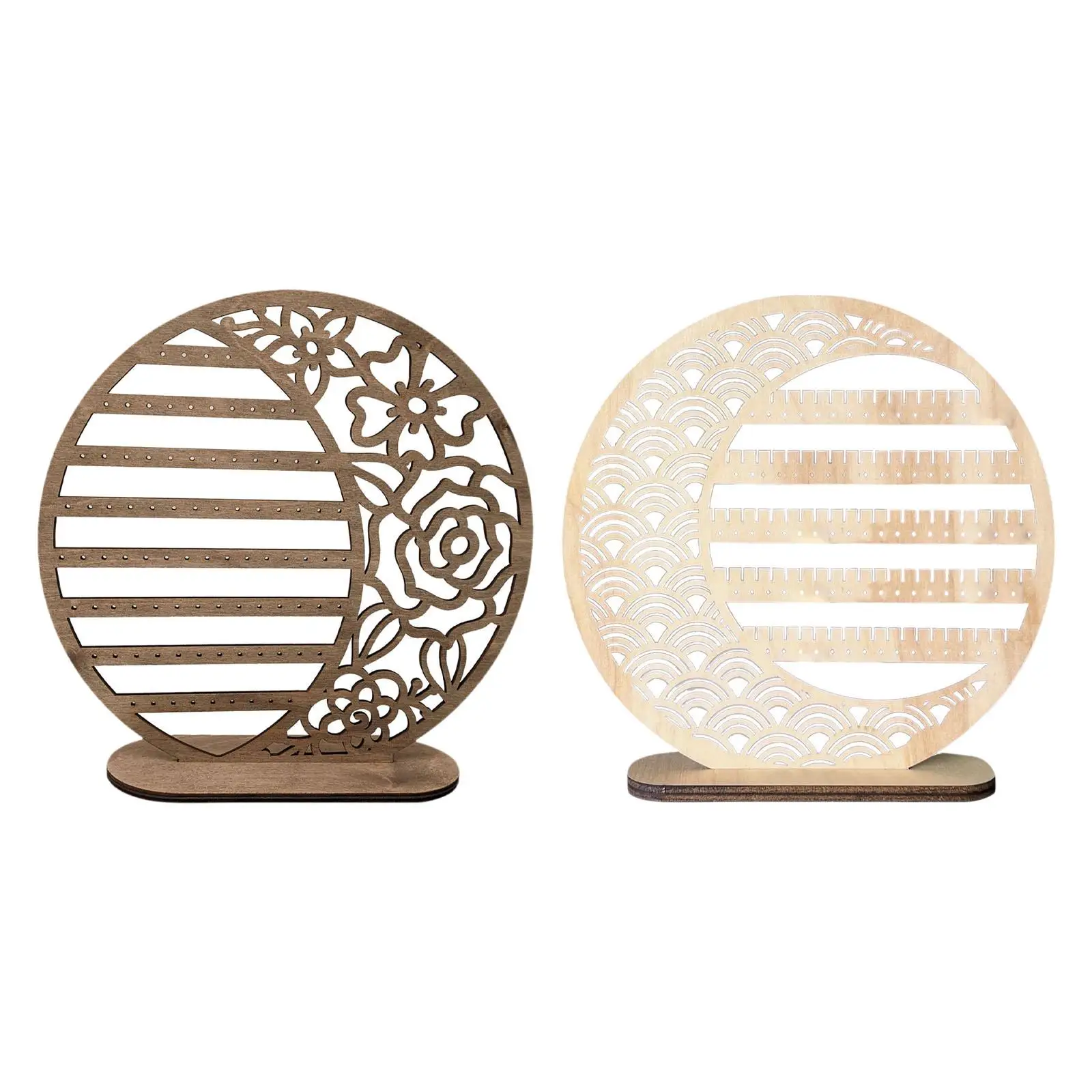 Rustic Round Earring Organizer Stand Wooden Jewelry Display Rack for Women Gift Birthday Housewarming Decor