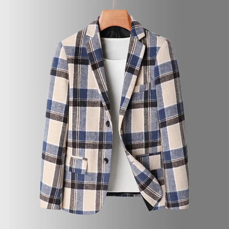 2024 High Quality Fashion Handsome Trend Business Casual Suit Korean Casual Clothes Single West Plaid Men's Coat Trend  Acetate