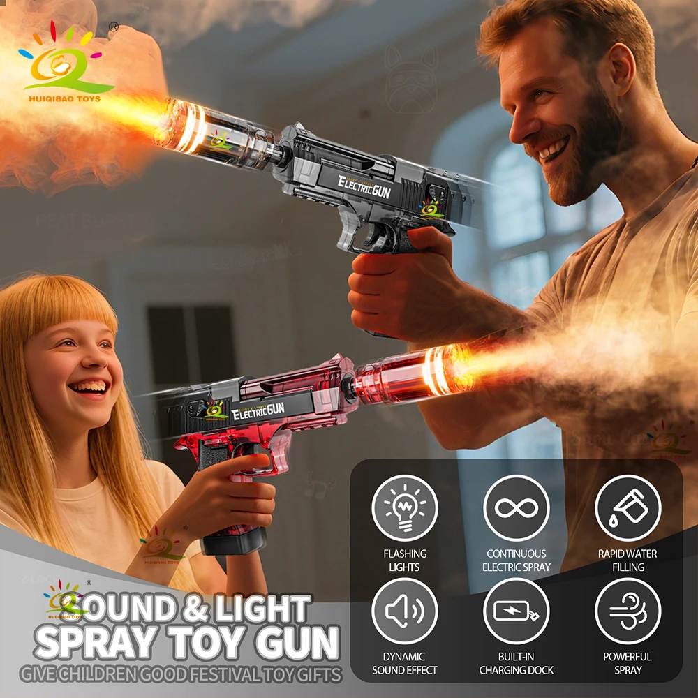 HUIQIBAO Led الباعثة للضوء الكهربائية الصحراء النسر التلقائي بندقية الدخان بندقية اللعب أضواء الاستشعار التلقائي مسدس لعبة للكبار