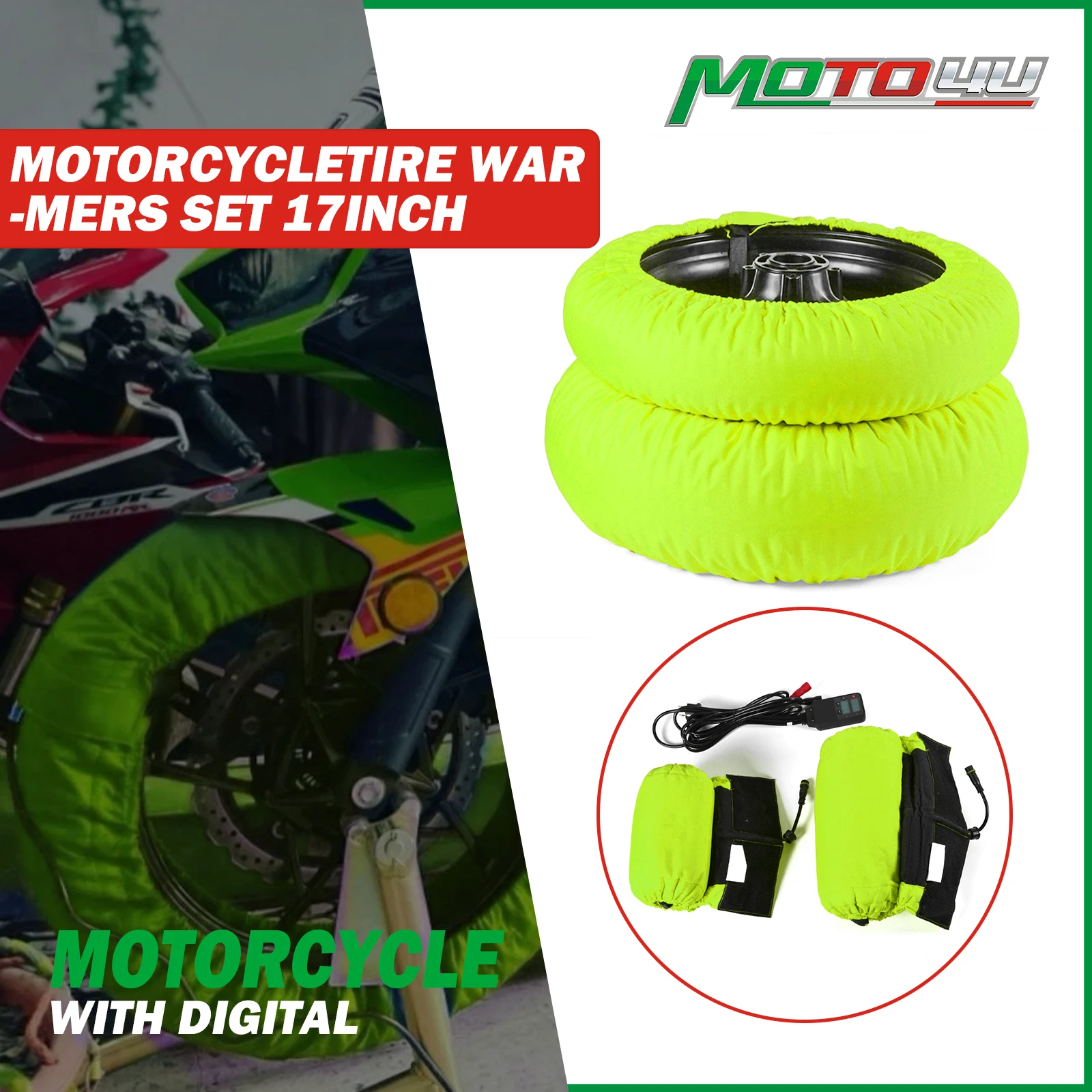 New Digital Motorcycle Tyre Warmer Tire Warmer 120/180 120/190 120/200 Front and Rear Thermo Bike Blankets Fluorescent Green