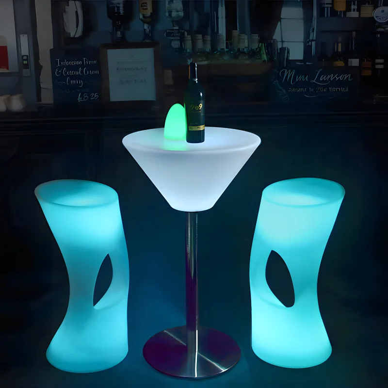 LED luminous high legged table and chair, bar waterproof furniture combination bar and chair