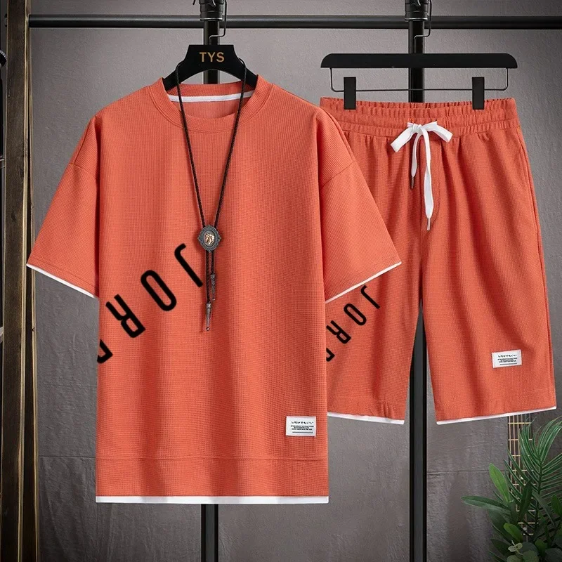 ชุดสูทเดินชายหาดของผู้ชายแห้งเร็วแบบลำลองกางเกงขาสั้นแขนสั้นแบบเกาหลีฤดูร้อน