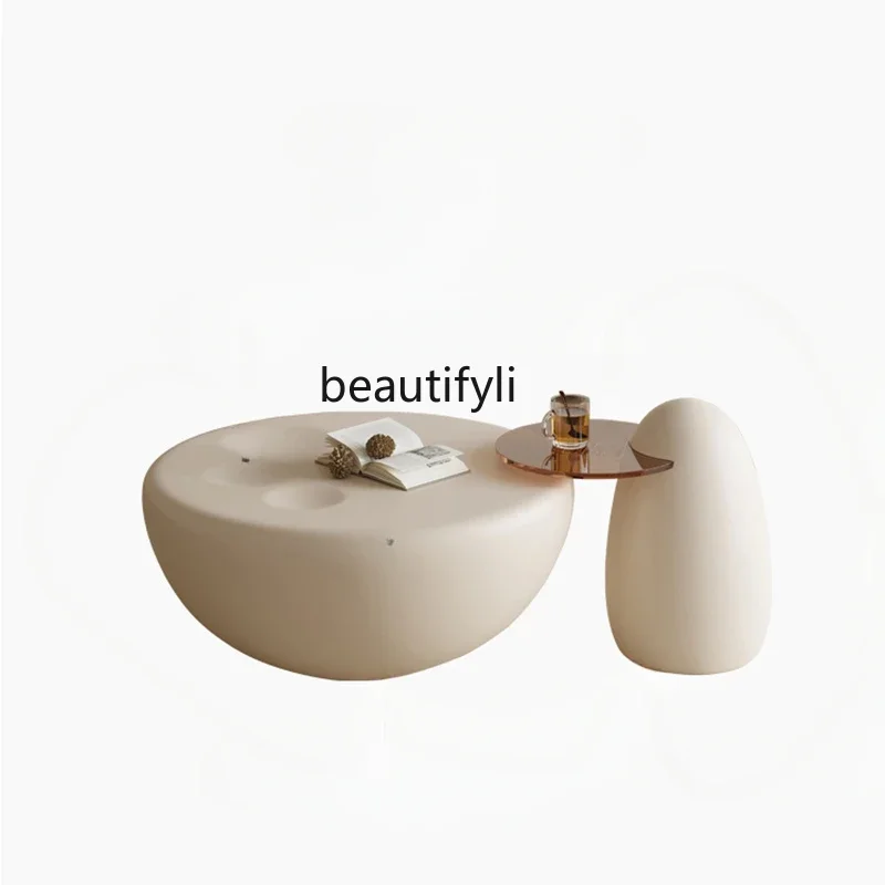 S كريم نمط القط باو الحديثة الحد الأدنى غرفة المعيشة المنزل شقة صغيرة مستديرة الحجم طاولة شاي مستديرة مزيج الأثاث #1