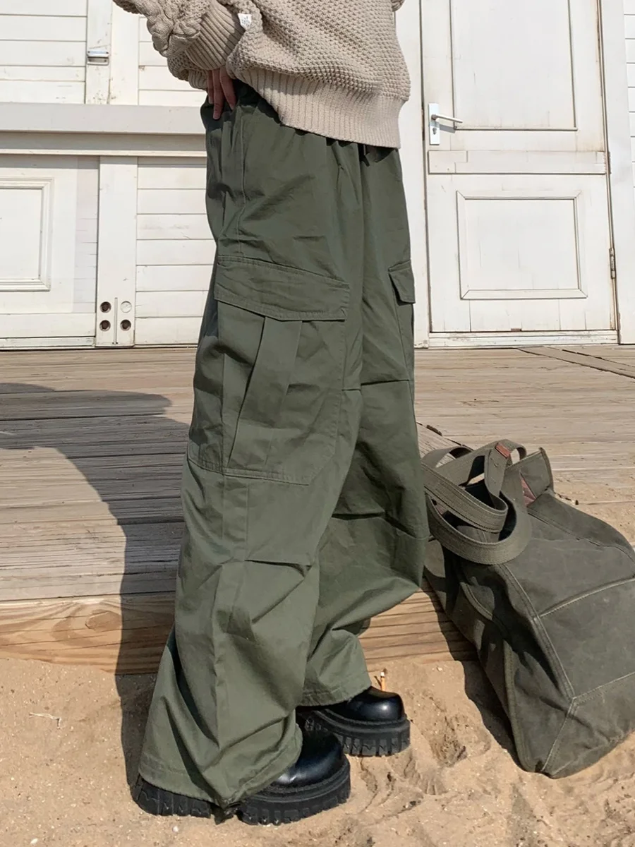 

Американские рабочие брюки десантника для мужчин и женщин, модные прямые брюки, винтажные брюки с заниженной промежностью, длина до пола, широкие...