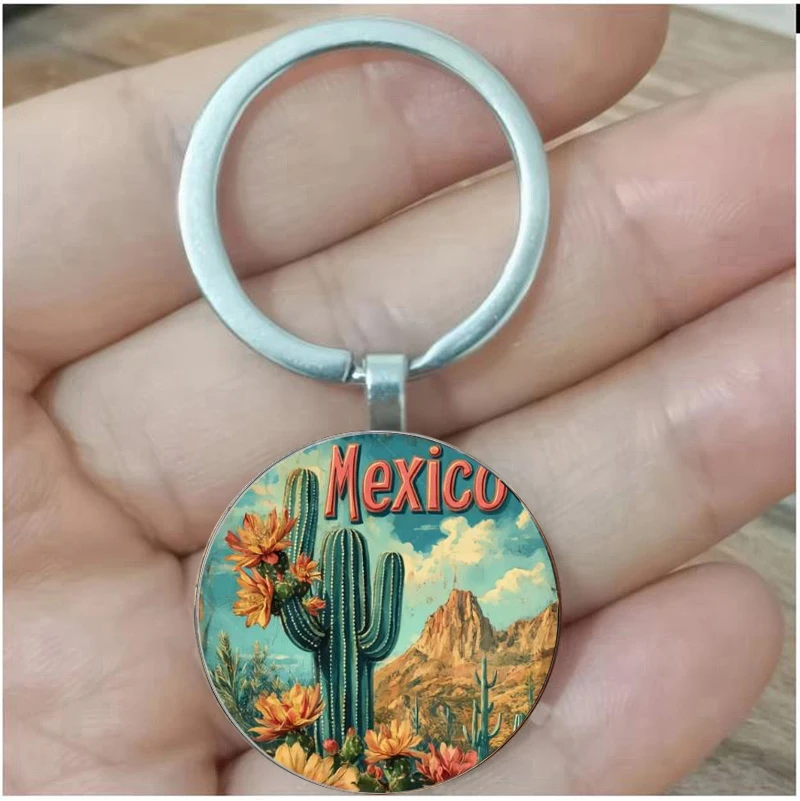 Llavero con diseño de cactus mexicano vibrante: aleación de zinc, ideal para regalos de cumpleaños, perfecto para Halloween y Navidad, parte mexicana