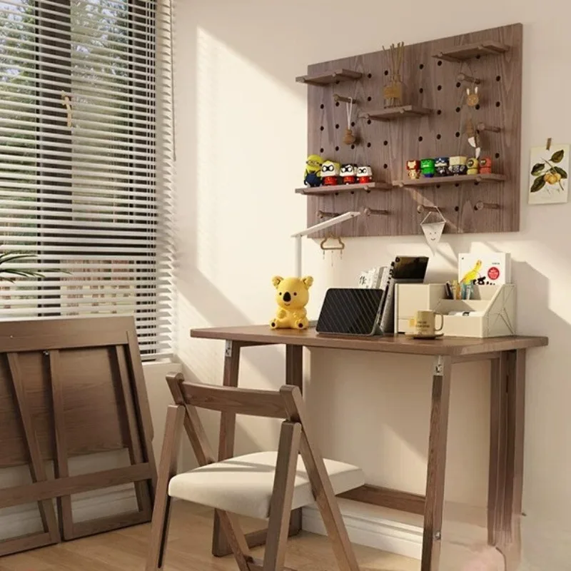 Solid wood folding desk Student household computer table Dining table Bedroom small apartment Bedside learning and writing table