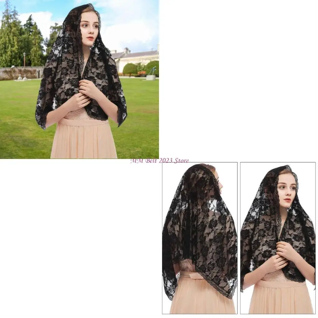 

49ME Veil Shawl for Woman Floral Casual Wedding Party Headwear Lace Scarf