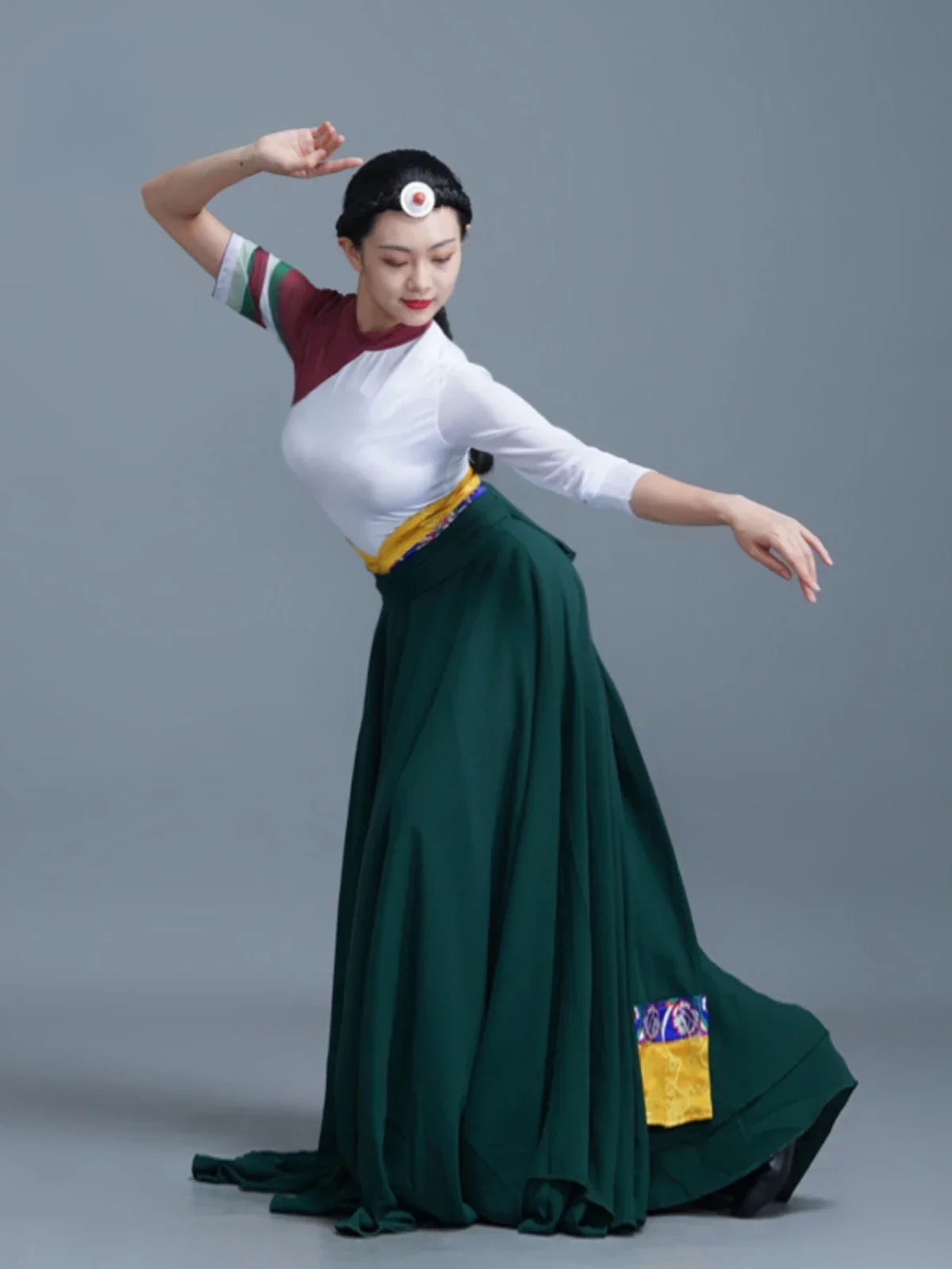 Tibetan Dance Costume Art Test Skirt National Traditional Costume Vintage Mongolian Dance Costume Professional Practice Clothes