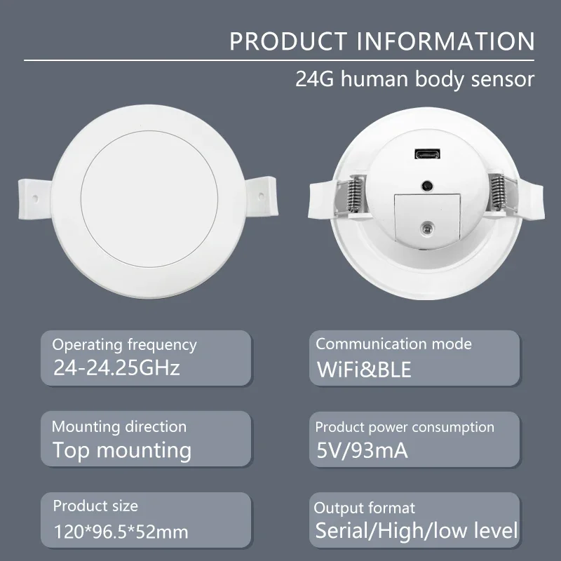 Tuya WiFi Inteligentny czujnik ruchu Światło 24G 220V Czujnik obecności człowieka Smartlife APP Współpracuje z Alexa Home Assistant Sufitowy koncentrator PIR