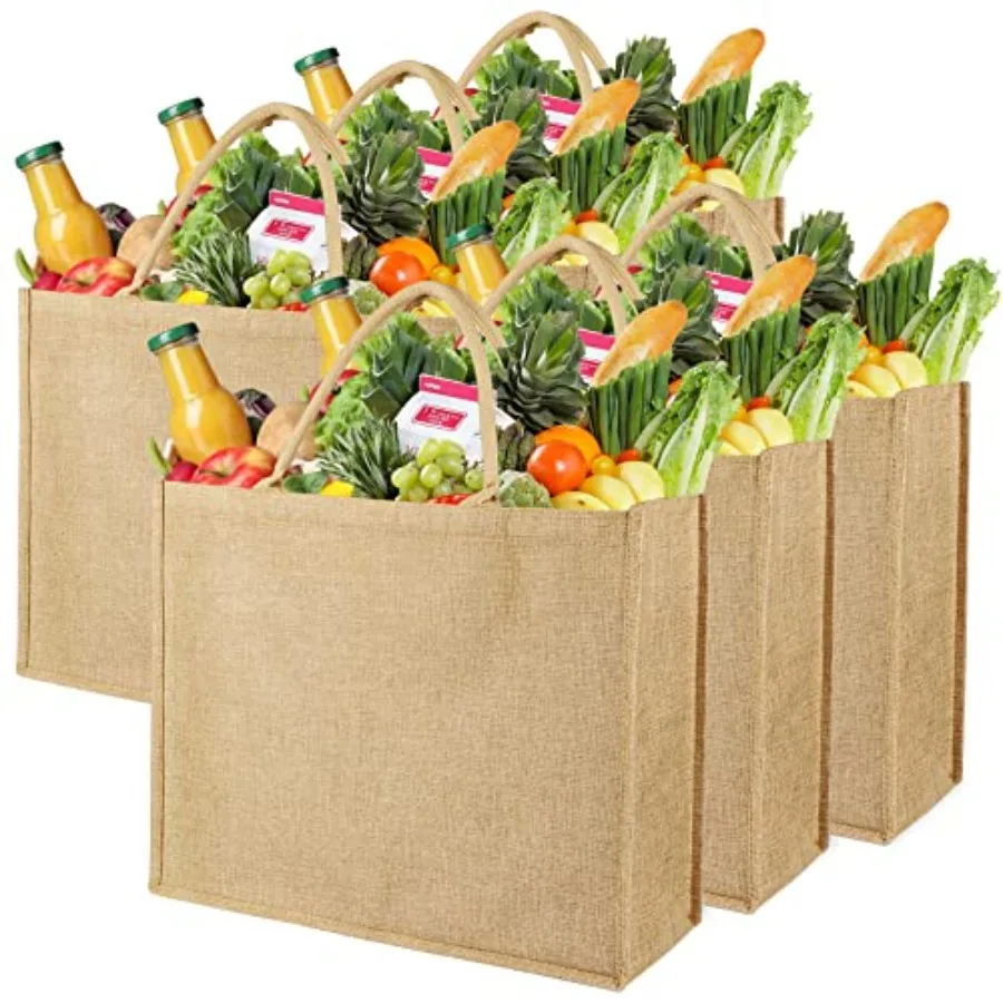 

6 Pack Grocery Bag Reusable Shopping Bag, 18.5x15x7" Large Grocery Tote Bags Foldable Bag Washable Heavy Duty Storage Bags with